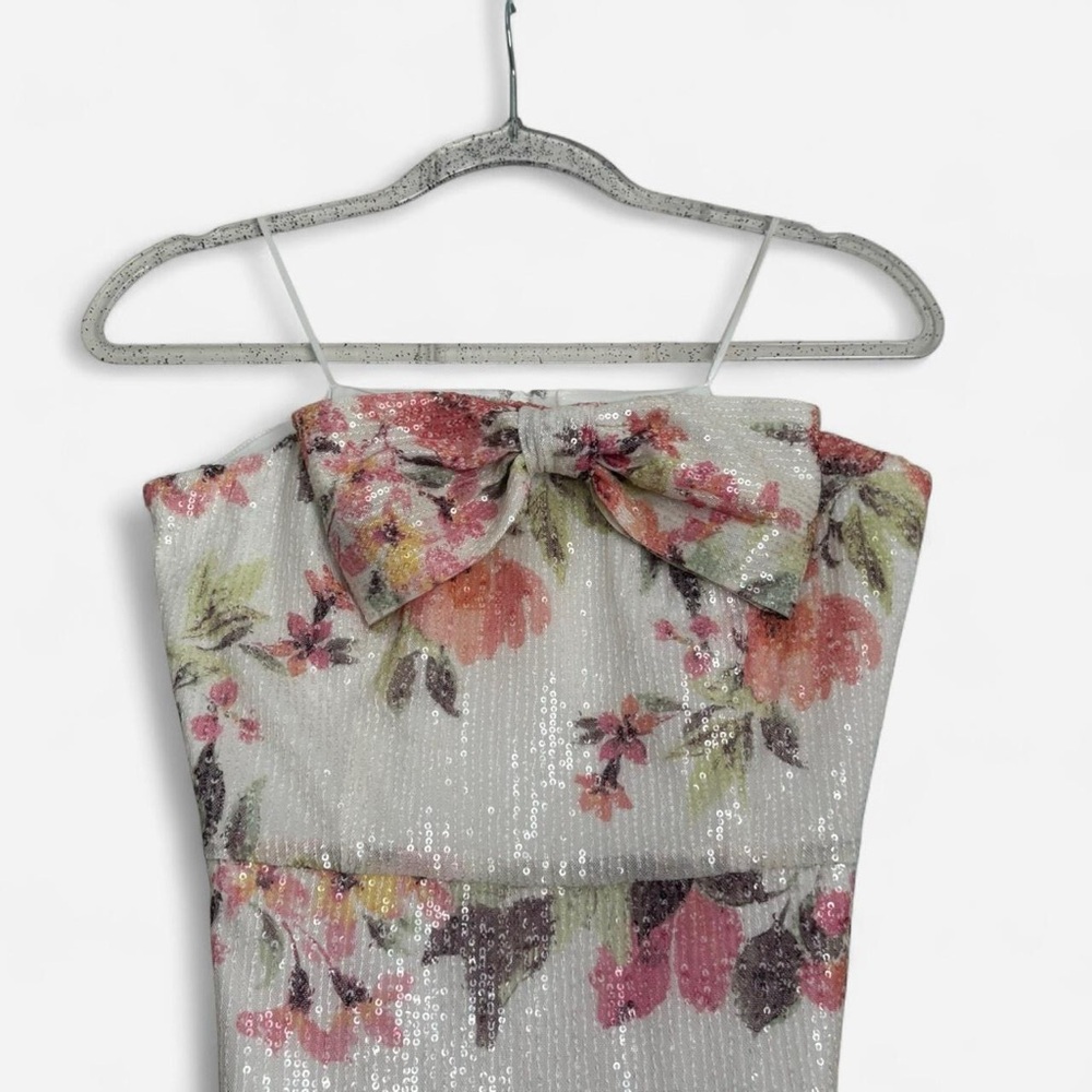 NWT CeCe New Ivory Floral Strapless Sequin Dress - Picture 3 of 6